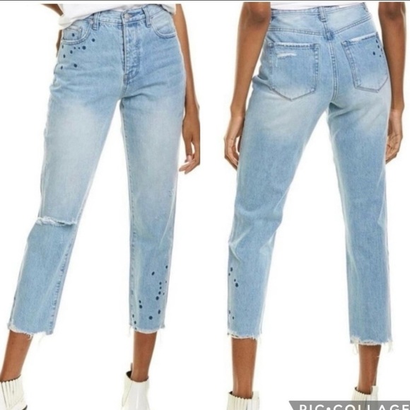 Neon Blonde NWT Size 26 Blue Siren Jeans High Rise Distressed Raw Hem Embroidery - Picture 14 of 14